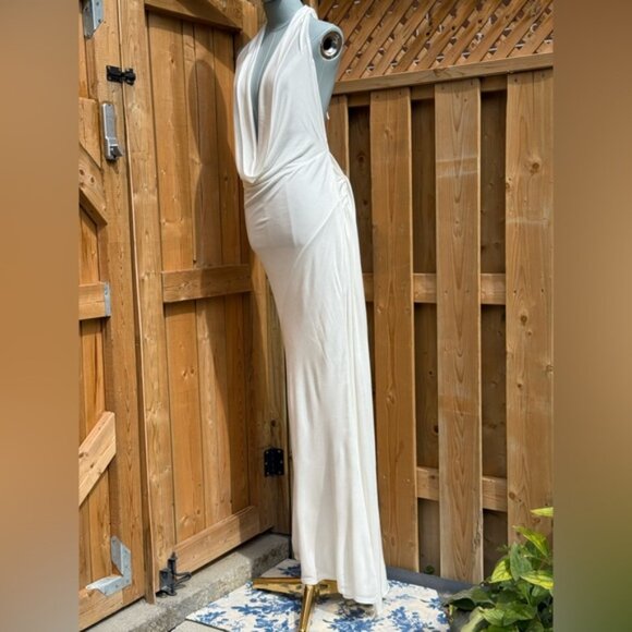🆕 RAT & BOA 🧿 NWOT Winona White Slinky Cowl Neck Jersey Gown, Sz L - Picture 5 of 16